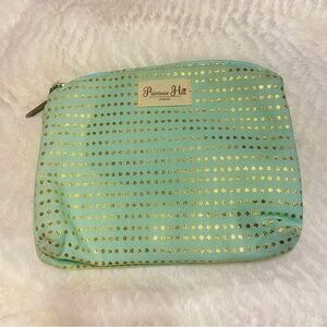 Mint Green and Gold Cosmetic Bags with Textured Design